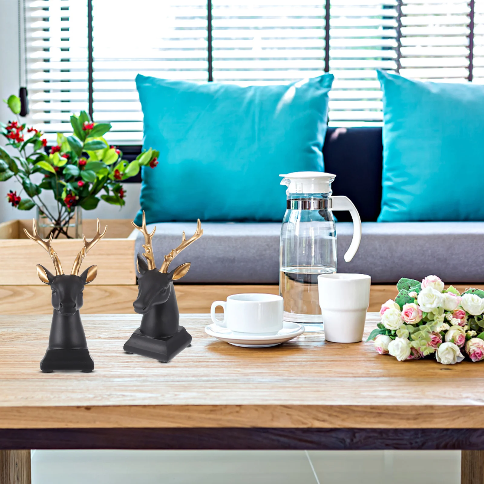 

Resin Deer Head Decor Break Rust Resistance Delicate Household Ornament Space Saving Nordic Style Display Adornment