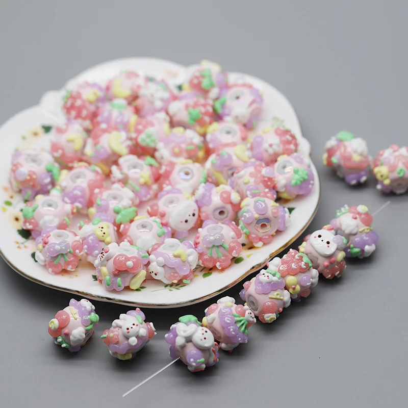 Pink Girl Design Acrylic Beads Handmade Drawn Cartoon Painting Loose Beads for Jewelry Making DIY Bead Pen Keychains Phone Chain