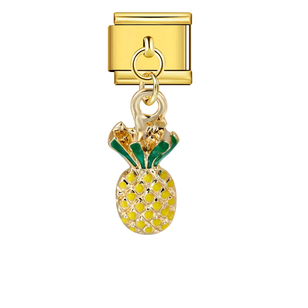 GEMOSA Cute Fruits Pineapple Cherry Avocado Banana Italian Charm Links Fit 9mm Stainless Steel Bracelet Jewelry DIY Making