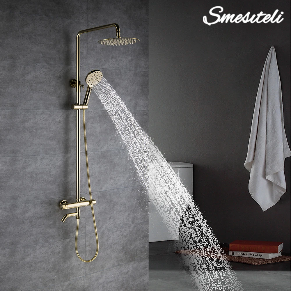 

Smesiteli открытый набор смесителей для душа в ванной комнате, термостатическое крепление, 8-дюймовая насадка с дождевой насадкой, ручная ручка для душа, настенное крепление