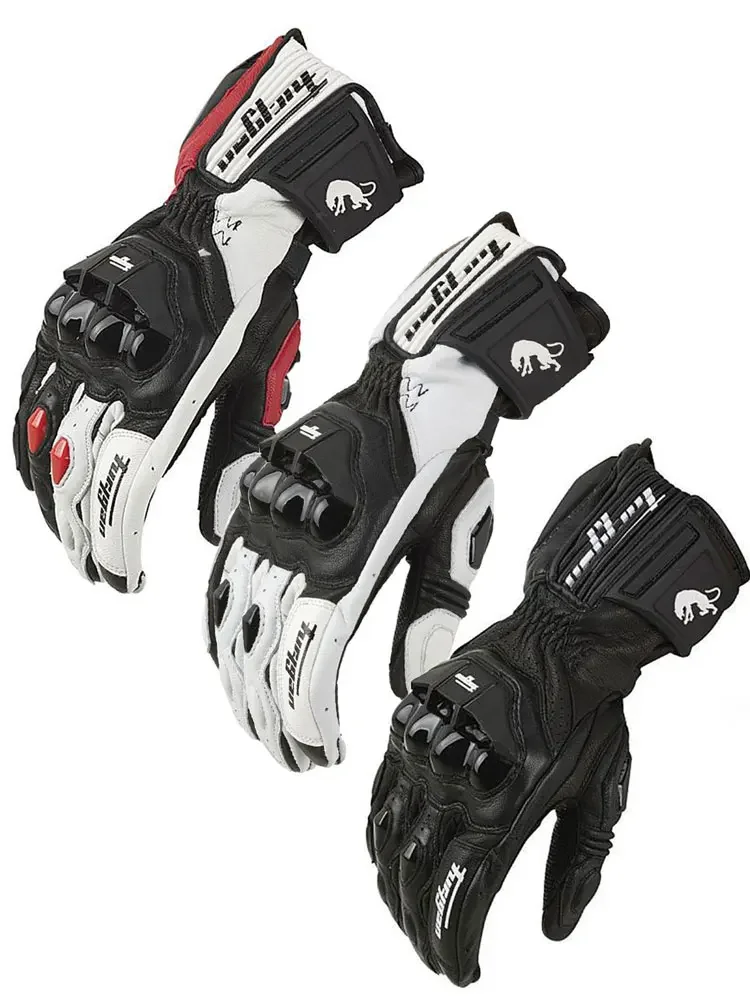 Guantes de cuero genuino para motocicleta, manoplas transpirables de dedo completo, protección para deportes al aire libre, resistentes al desgaste,