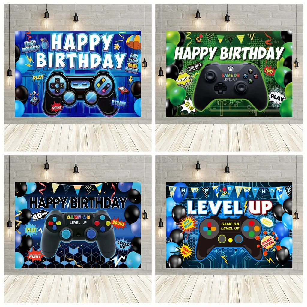 

Game on Level up Play Theme Photo Background Balloon Boys Birthday Party Decor Child Kids Portrait Photography Backdrop Banner