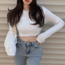 Solid Basic Knitted Tops Women Sweater Long Sleeve Casual Slim Pullover Korean Fashion Simple Chic Clothes