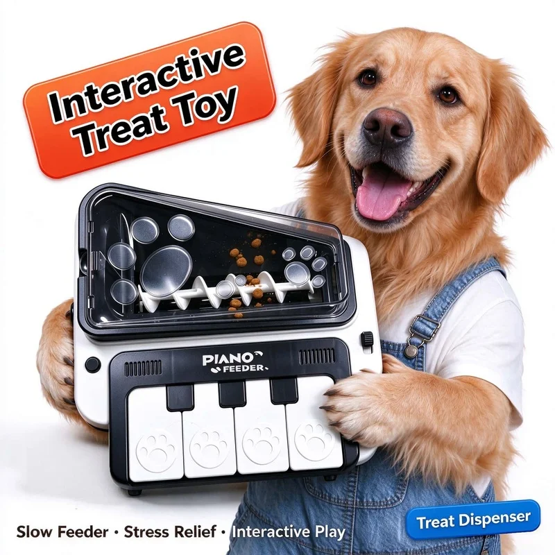 Interactive Musical Pet Feeder Bouncing Sound Halloween Christmas Piano Treat Dispenser Indoor Outdoor Toy