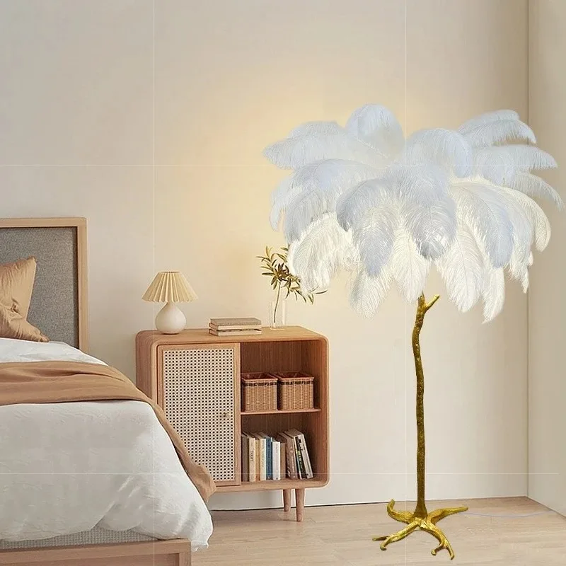 Resin LED Floor Lamp Luxury Minimalist Feather Floor Lamps Living Room Study Tricolor Lighting Light Home Accessories Lights