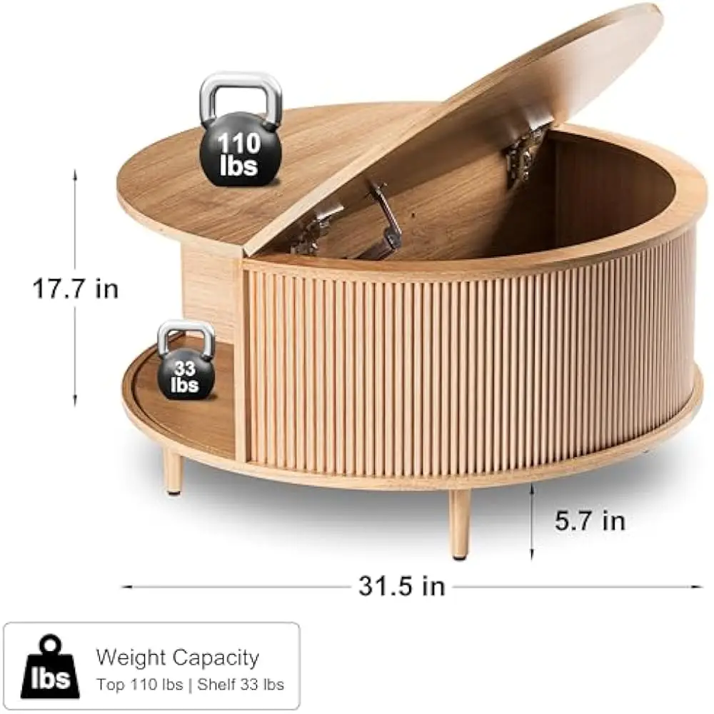 طاولات قهوة مستديرة مقاس 31.5 بوصة مع مساحة تخزين، طاولة طعام حديثة في منتصف القرن مع باب خزانة منزلق لغرفة المعيشة وطاولة صغيرة