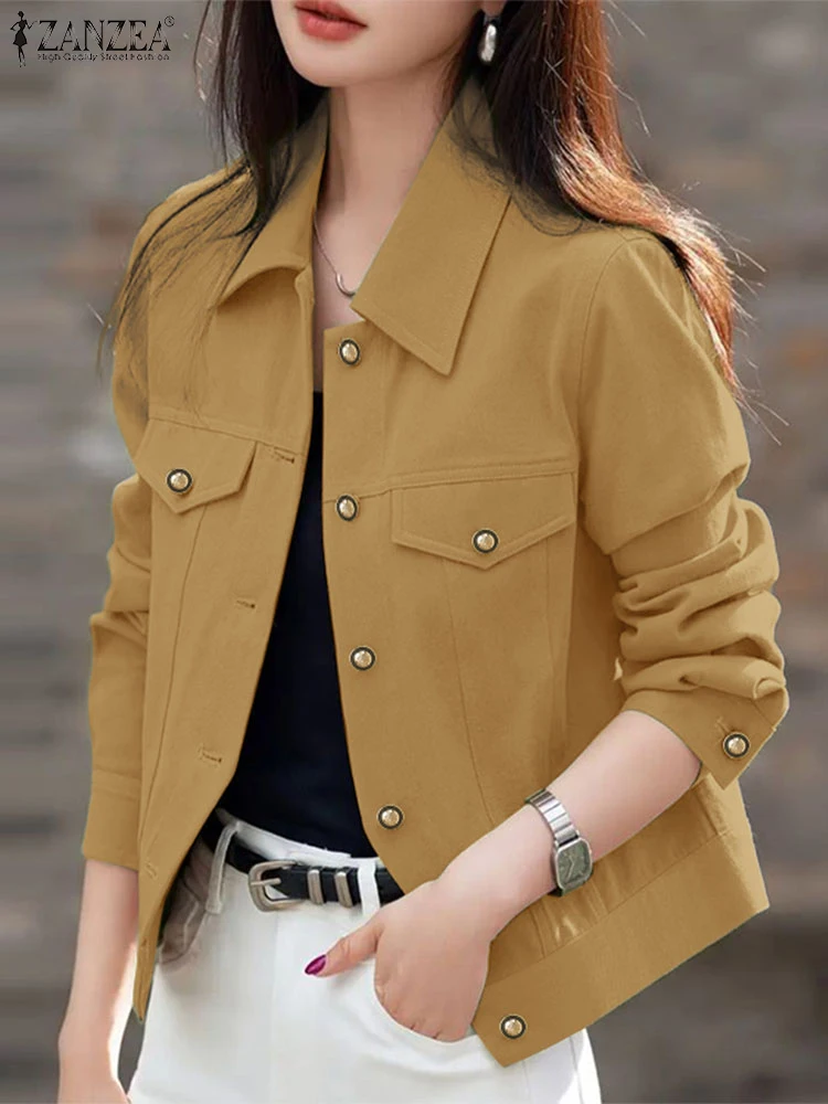 

2025 ZANZEA Women Autumn Jackets Coats Elegant Long Sleeve Lapel Neck Jackets Solid OL Work Outwears Female Office Thin Coat