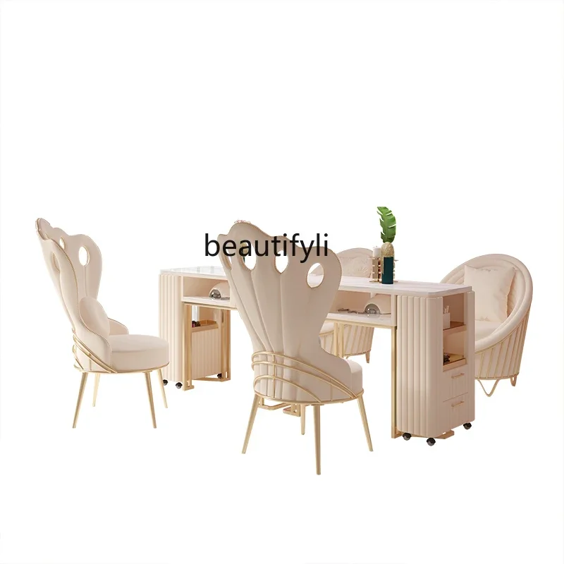 

ss newzq Nordic Light Luxury Peacock Chair Marble Manicure Table and Chair Set Combination Nail Table Single Double Manicure Ta