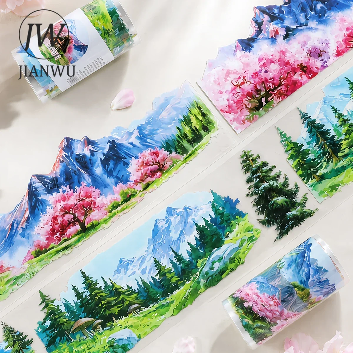 JIANWU 80mm*200cm Vintage Mountain Tree Landscape Material Collage Scrapbooking PET Tape Creative DIY Journal Stationery