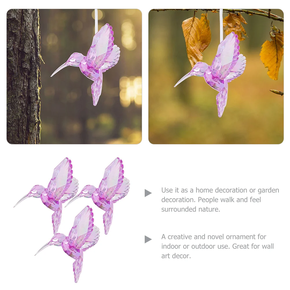 3 Pcs Acrylic Hummingbird Decorative Pendant Wall Hanging Hummingbird nament Home Decor Ceiling Hanging Craft