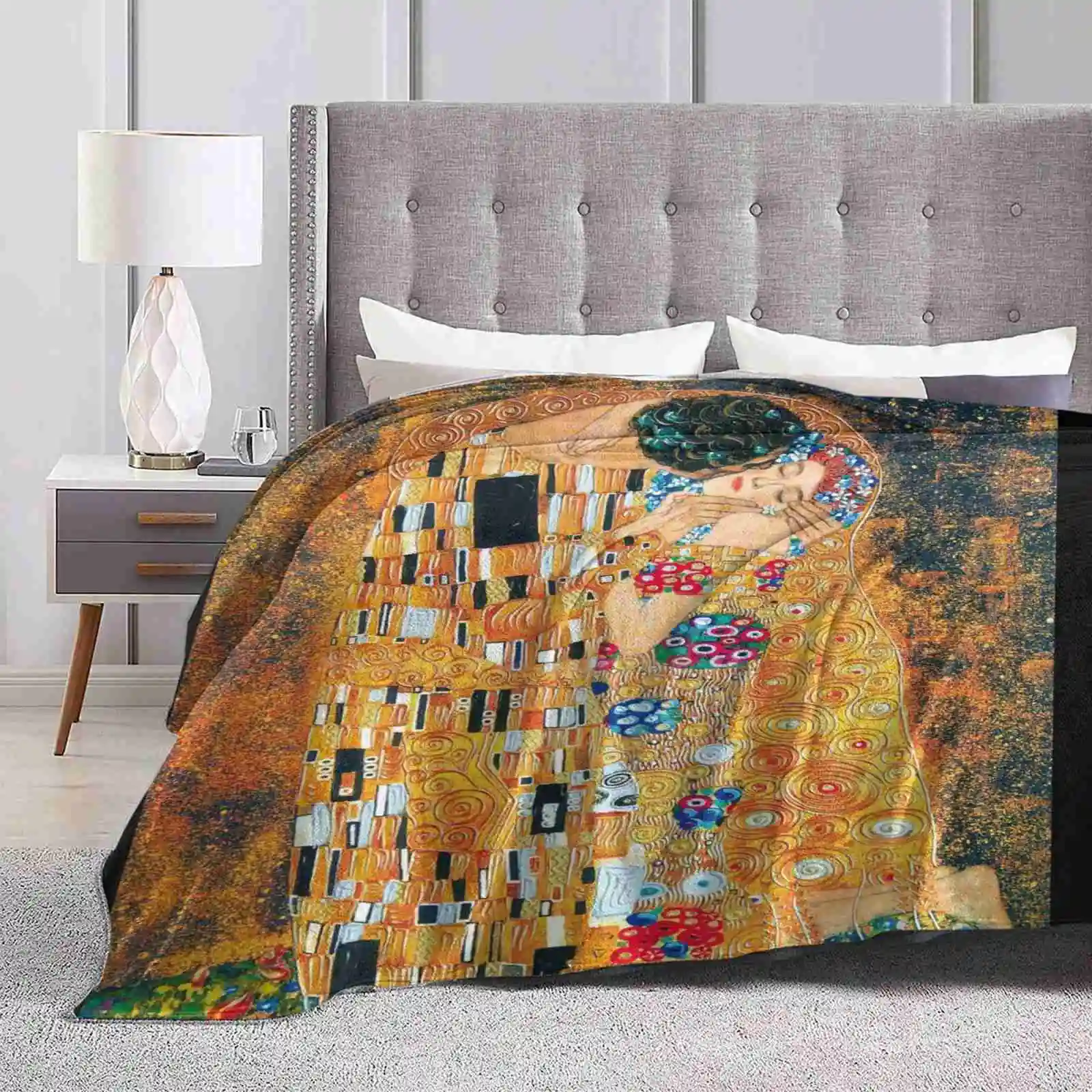 Gustav Klimt-The Kiss Top Quality Comfortable Bed Sofa Soft Blanket Gustav Klimt The Kiss Artistic Lovers Hug Affection Lovely