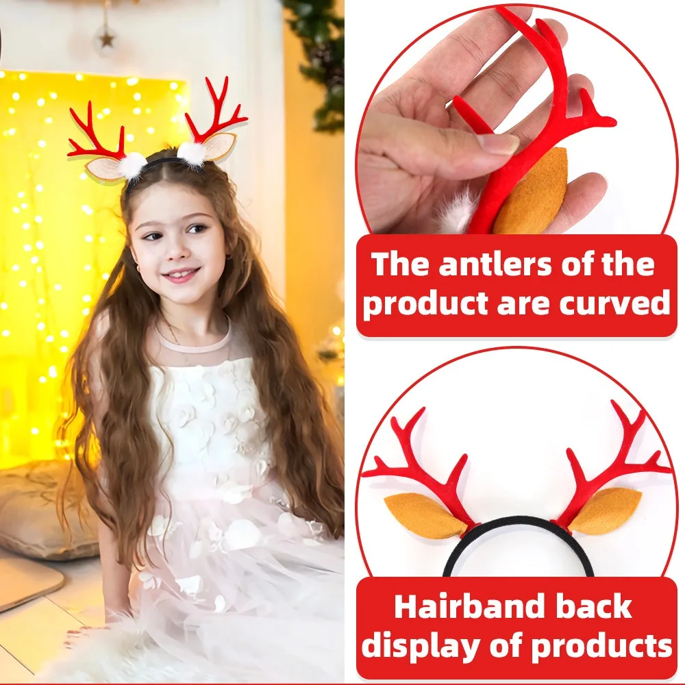 Cute Christmas Headband Flocked Antler Glitter Sequin Deer Ear Headband Headwear Photograph Props Xmas Hairband