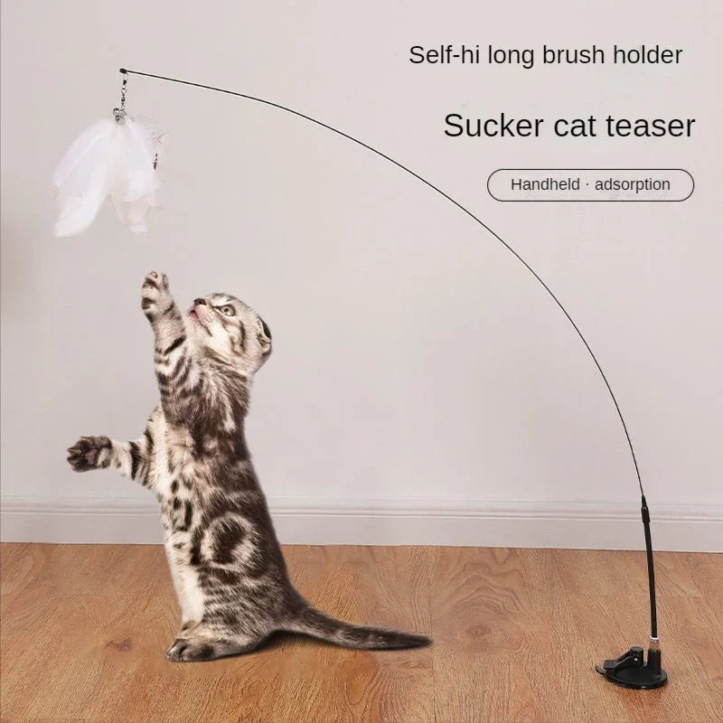 Handfree Bird/Feather Cat Wand with Bell Powerful Suction Cup Interactive Toys for Cats Kitten Hunting Exercise Pet Products