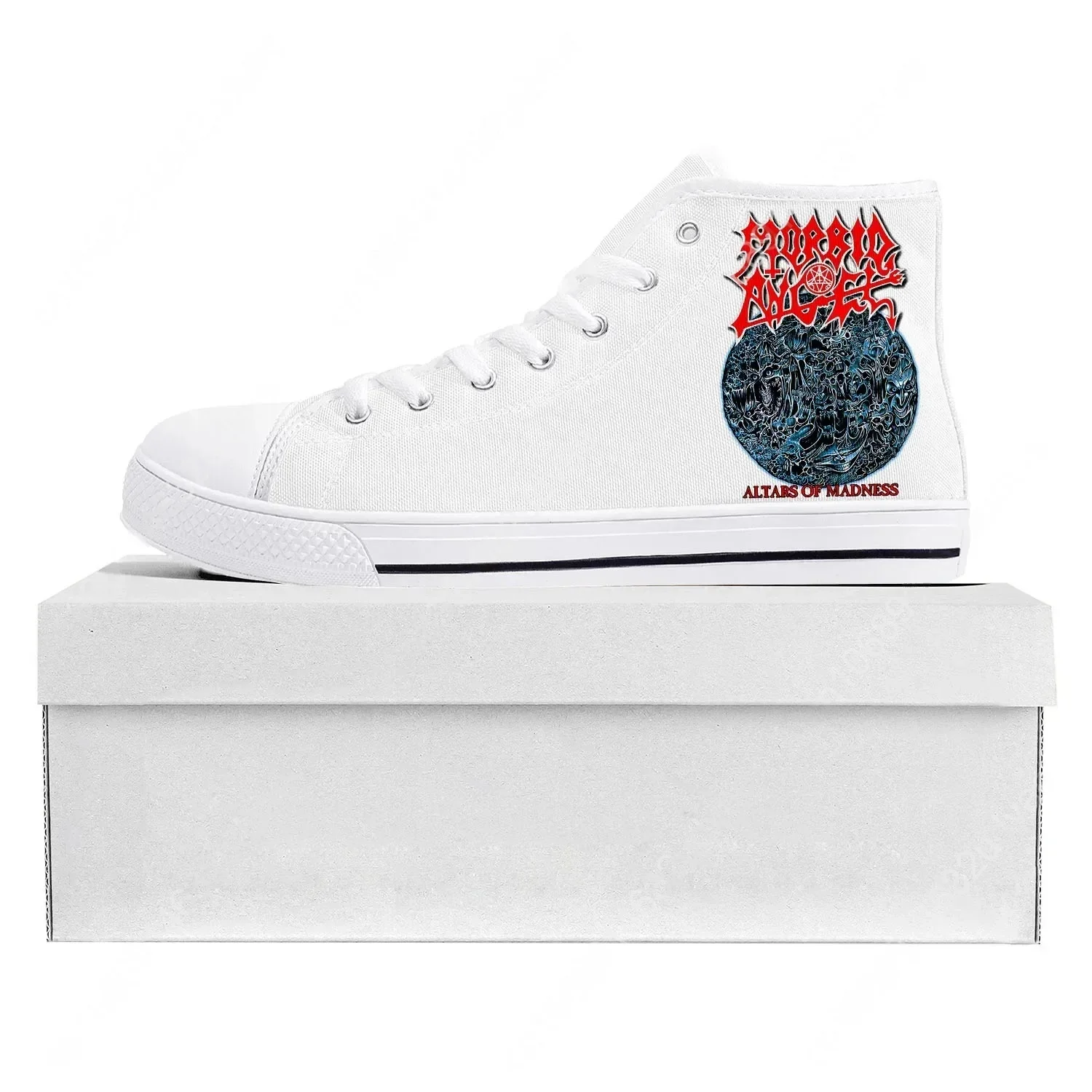 

Кроссовки Morbid Angel High Top для мужчин, женщин и подростков, высококачественные повседневные кеды из канваса, обувь на заказ, белые