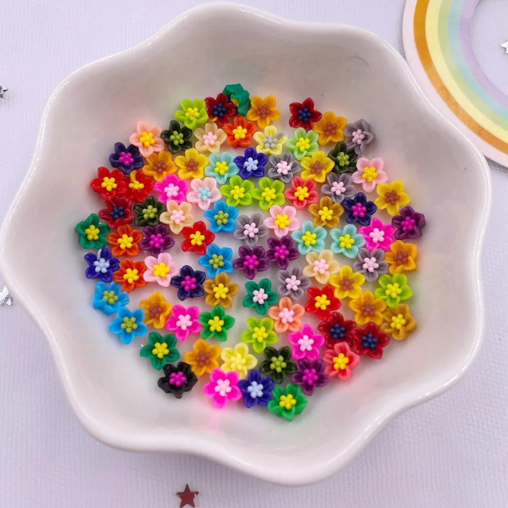 Resina Colorata Kawaii 6mm 3D Fiore Flatback Applique Figurine 100 pz FAI DA TE Matrimonio Scrapbook Art Manicure Accessori Mestiere OL24