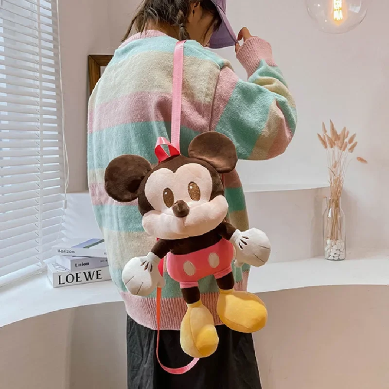 Nowy Disney Anime Minnie Mickey Mouse pluszowy plecak Kawaii moda dziecięca kreskówka Y2k rekreacyjne pluszaki torba na jedno ramię prezent