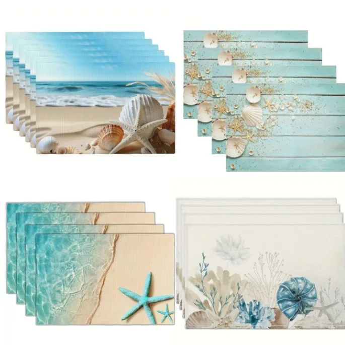 1PC Beach shell placemat, blue ocean dining table, coffee table decoration, anti fouling and heat-insulating placemat