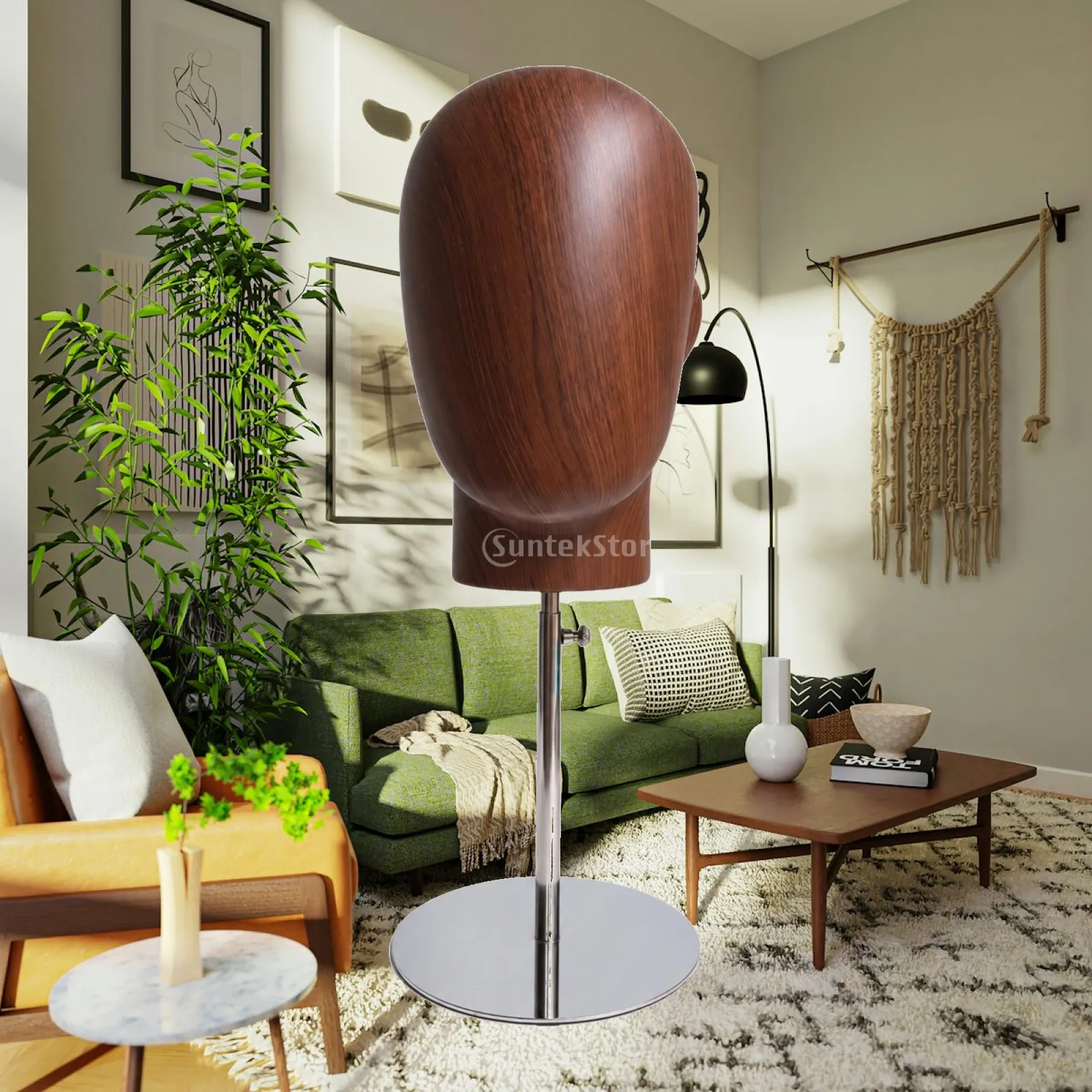 Freestanding Hat Display Stand Fiberglass Head with Silver Round Base Adjustable Height for Boutique Showroom