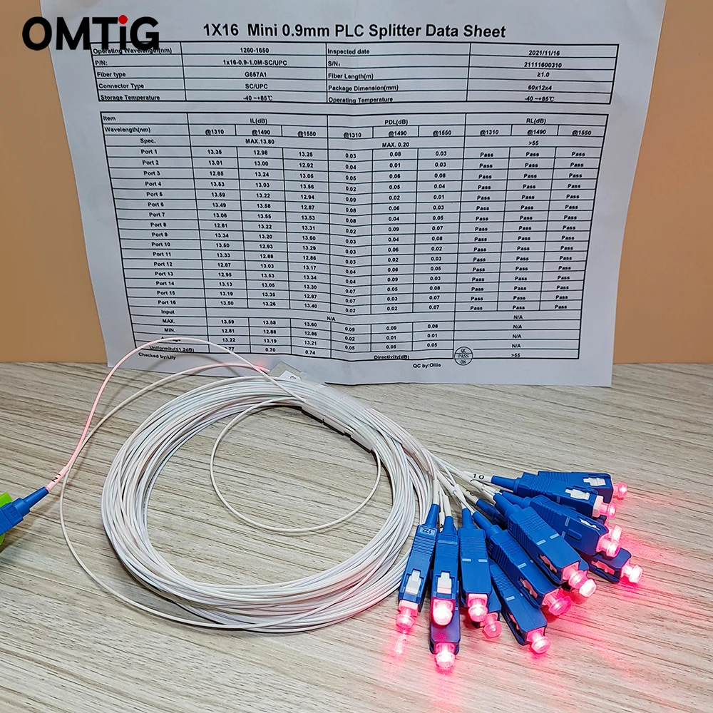 Glasfaser splitter, 1x2, 1x4, 1x8, 1x16, SC UPC-Stecker, 10 teile/los, 0,9mm, 1M Stahlrohr, SC/UPC, mini, Block los, G657A1