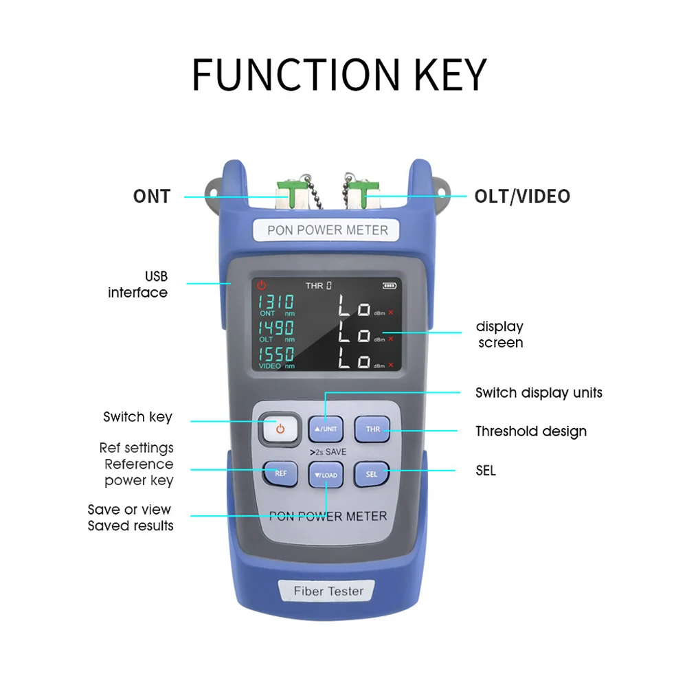 Handheld PON Optical Fiber Tester Network Data Storage 1310nm 1490nm 1550nm Video FTTX ONT OLT Signals Measurement Meter Device