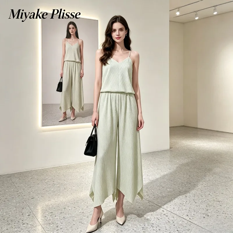 Miyake Pleated 2026 New High-End Pleated Original Casual Versatile Nine-Point Pants Elastic Waist Wide-Leg Pants for Women Pleat