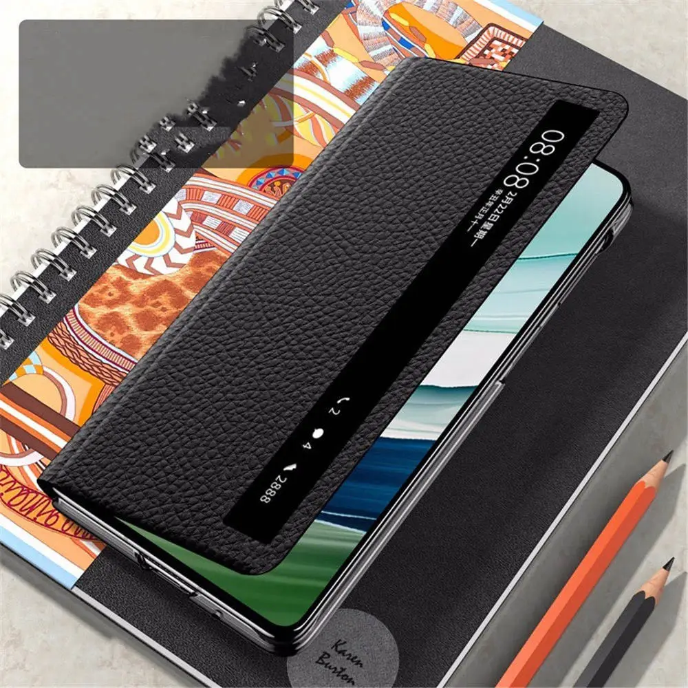 

Genuine Natural Cowhide Leather Litchi Flip Case For Vivo X Fold5 Business Cover