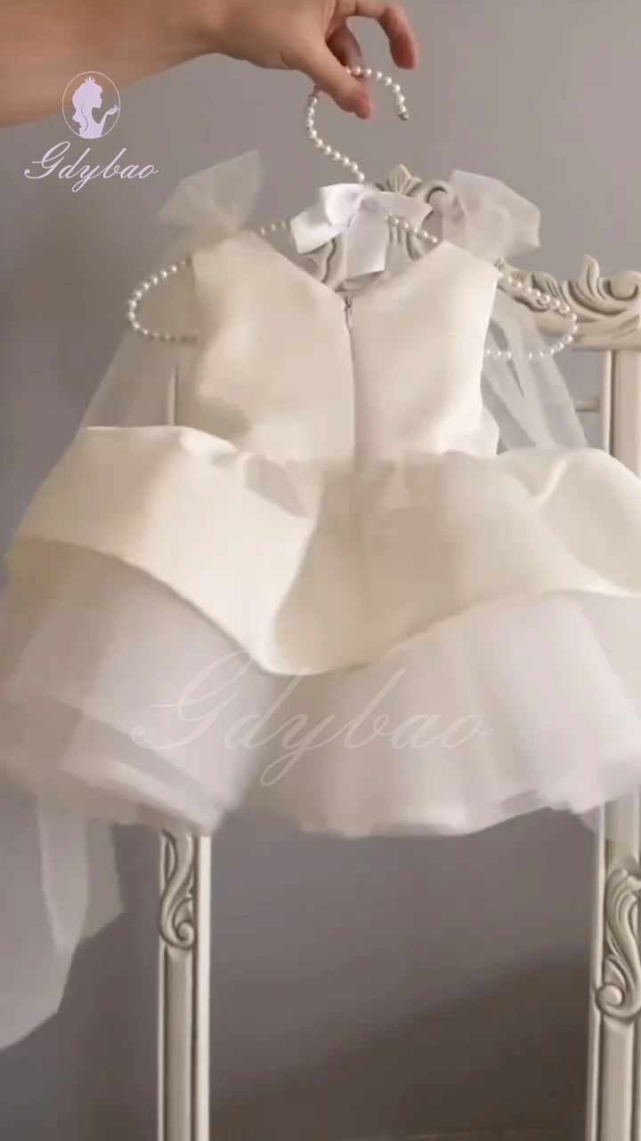 Rosa Blumenmädchenkleid für Hochzeit, Satin, ärmellos, mit Schleife, knielang, Baby-Festzug-Kleid, Prinzessin, Erstkommunion, Ballkleider