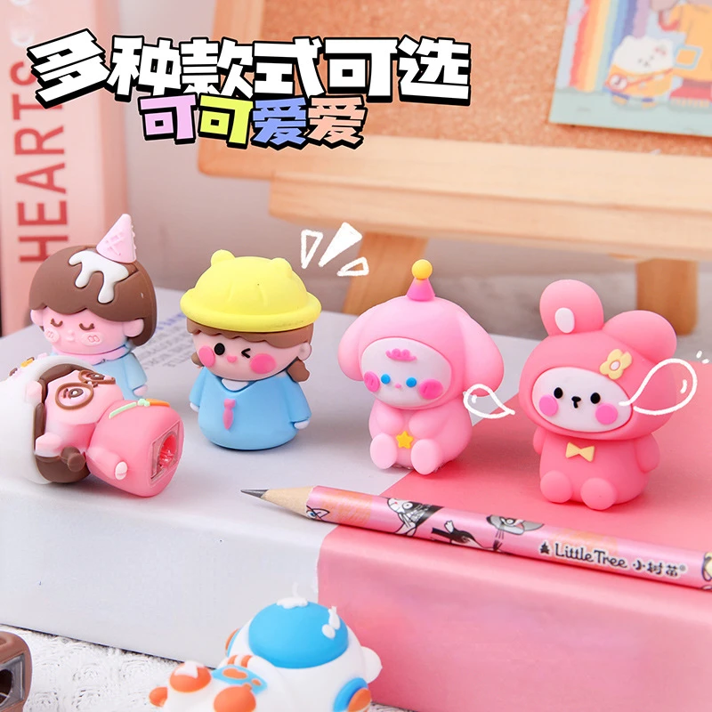 1 pc silicone kawaii dos desenhos animados apontador de lápis de volta para a escola apontador lápis material escolar de escritório artigos de papelaria suprimentos