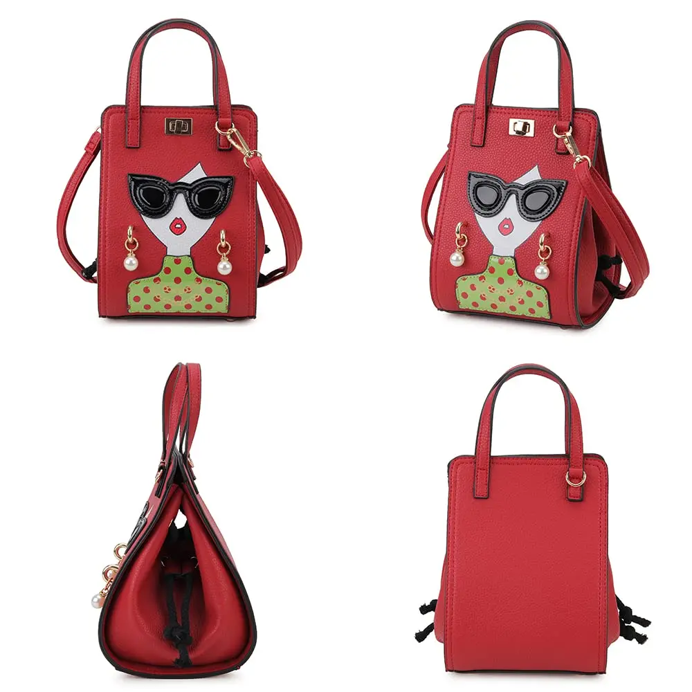 Funky Lady Face Purses and Handbags for Women Cartoon Pattern Female Shoulder Bag Top Handle Satchel Party Clutch Crossbody Bag