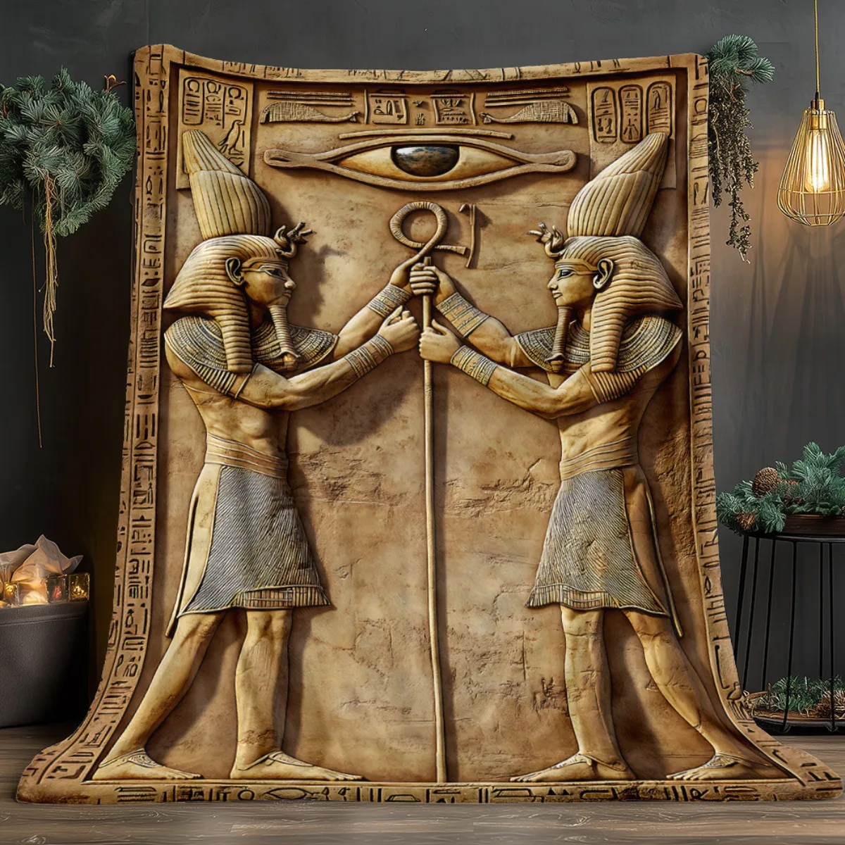 Ancient Egyptian Pharaoh Relief Art Fleece Blanket Hieroglyphics History Theme Decorative Soft Throw Blanket