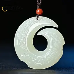 Natural Chinese Cyan White Jade Pendant Hand-carved Custom Personality Jewelry Necklace Lucky Amulet Couple Pairing Holiday Gift