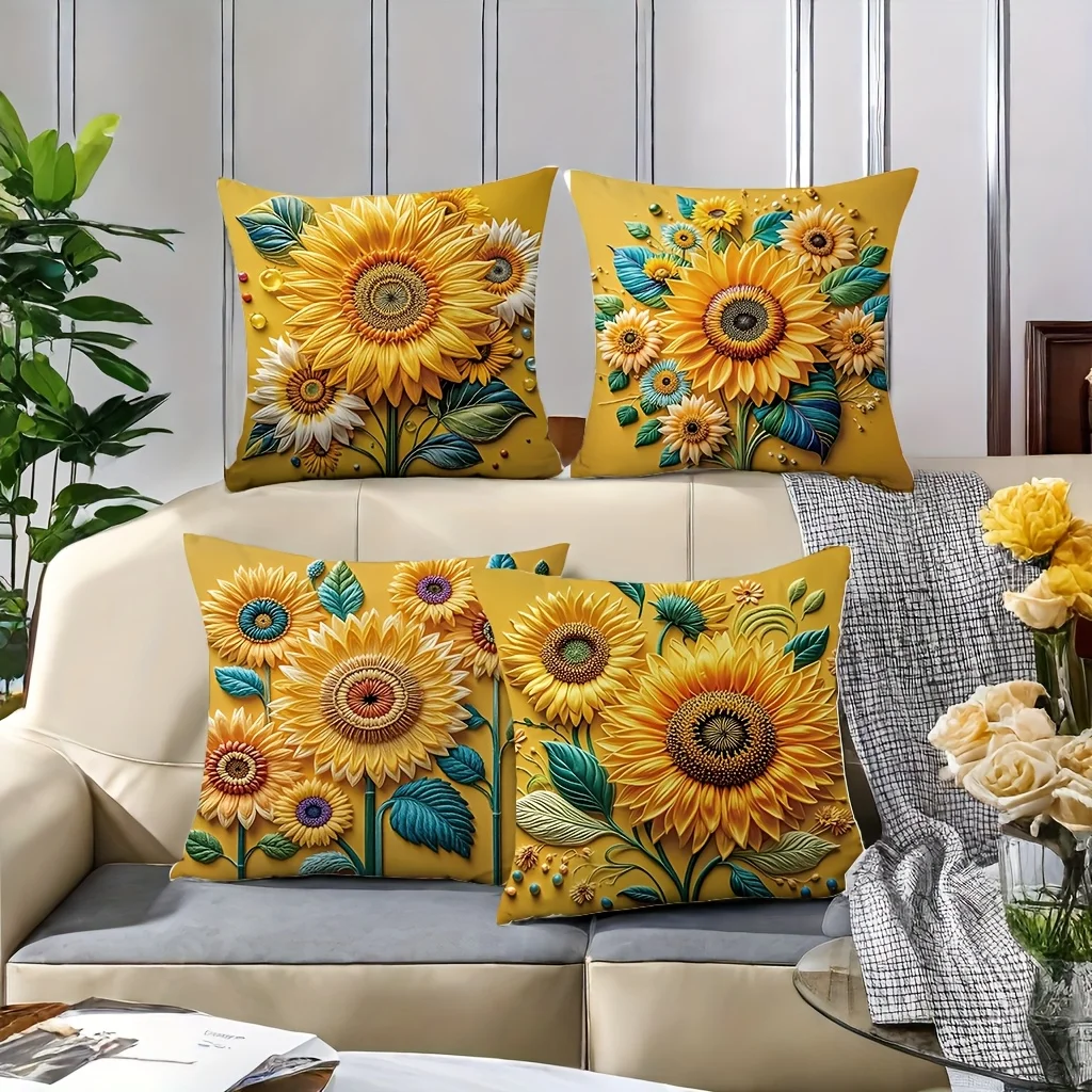 1/4pcs Sunflower Patterned Pillowcases for Stylish Sleep Sofa cushion cover home bedroom room decoration
