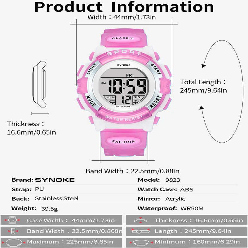 ساعات رقمية LED مقاومة للماء من Synoke للأطفال ، ساعة يد رياضية ، ضوء ملون ، حزام PU ، منبه ، صبي ، فتاة ، أطفال ، 50 متر