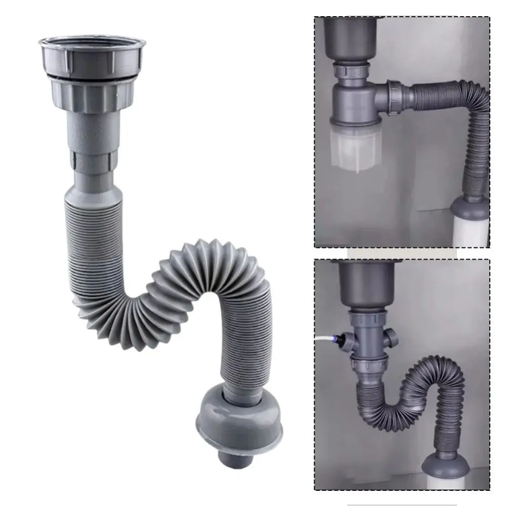 

1 Set PVC Kitchen Sink Drain Pipe Leak Resistant Replacement Expandable Connecting Hose Easy Installation