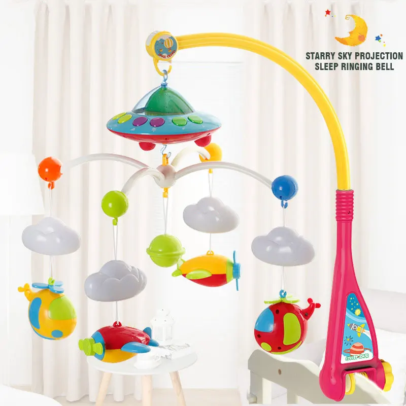 Baby Crib Mobile Hanging Bell for 0-12 Month Light Projection Rotation Bed Rattles with Music Newborns Babies Infant Toys Gifts