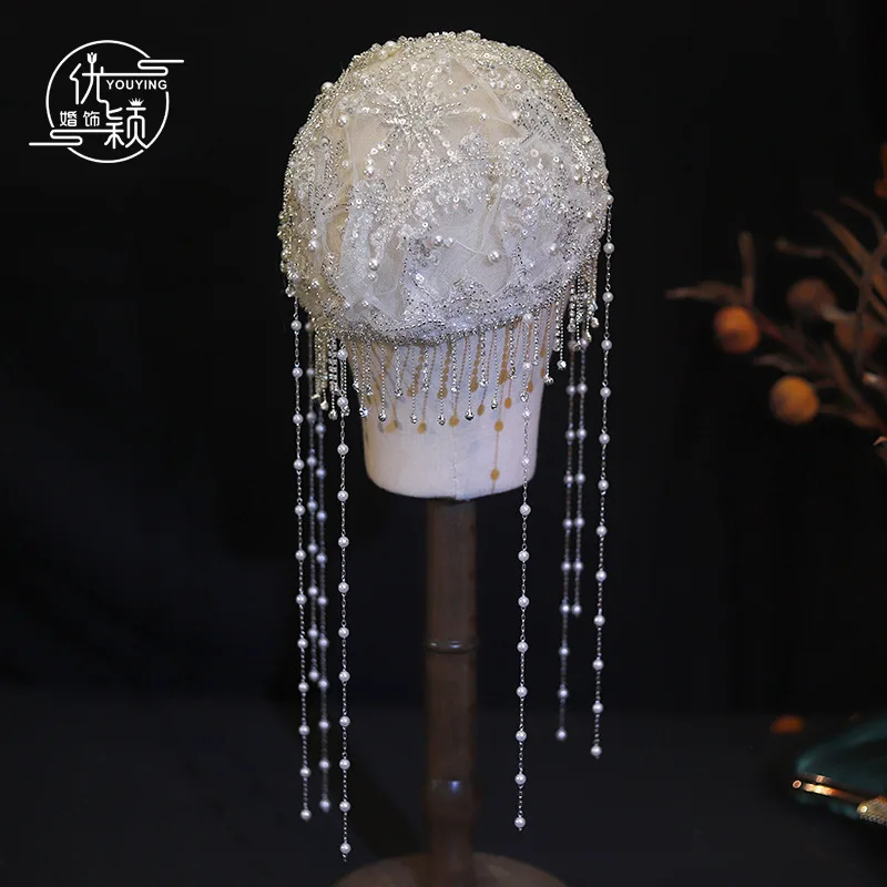 Engagement Hairwear Wedding Hair Accessories Forehead Headdress Embroidered Vintage Bridal Headpiece Lace Beaded Tassel Headband