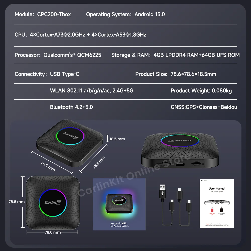 CarlinKit Android 13 Tv Box 8 Core CarPlay Android Auto Wireless Adapter Support Toyota Youtube Netfilx IPTV Spotify