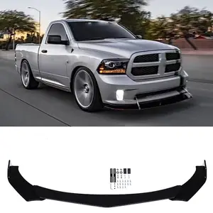 For RAM 1500 2016 Black Front good Bumper Lip Spoiler Splitter Red Tongue + Strut Rod