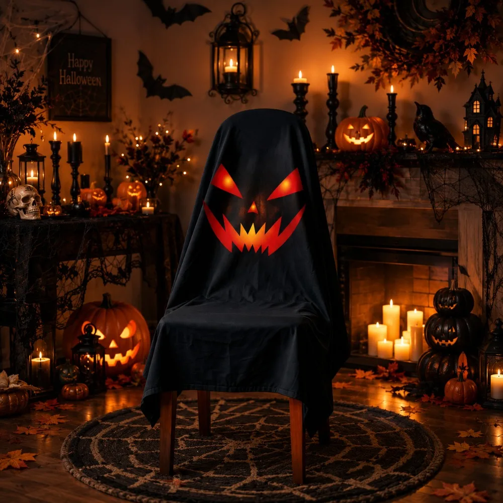 Pumpkin Halloween Chair Cover Skull Pattern Soft Halloween Dinner Chair Seat Cover Removable Pink Festival Table Decor Kitchen