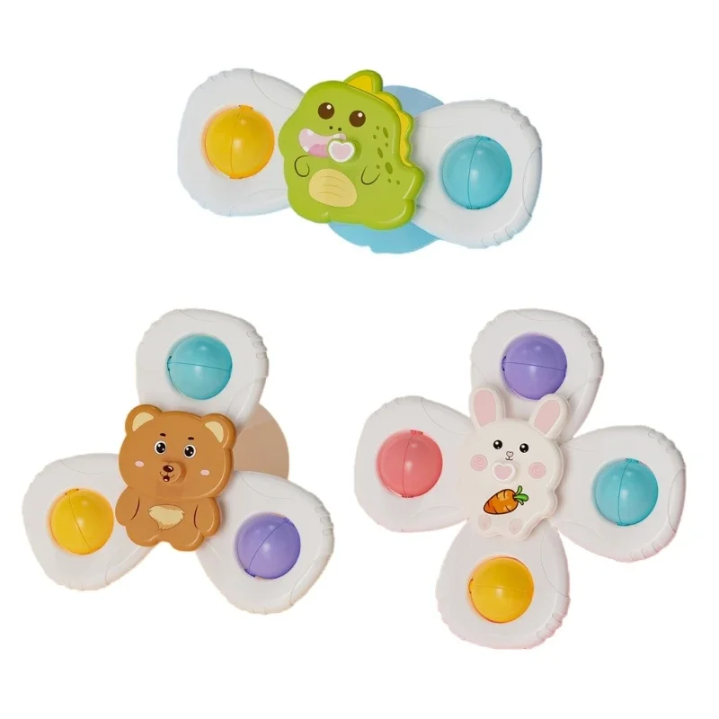 3PCS 동물 디자인 흡입 컵 휠 장난감 신생아 샤워 선물 목욕 엔터테인먼트 15UB에 대 한 다채로운 회전 휠
