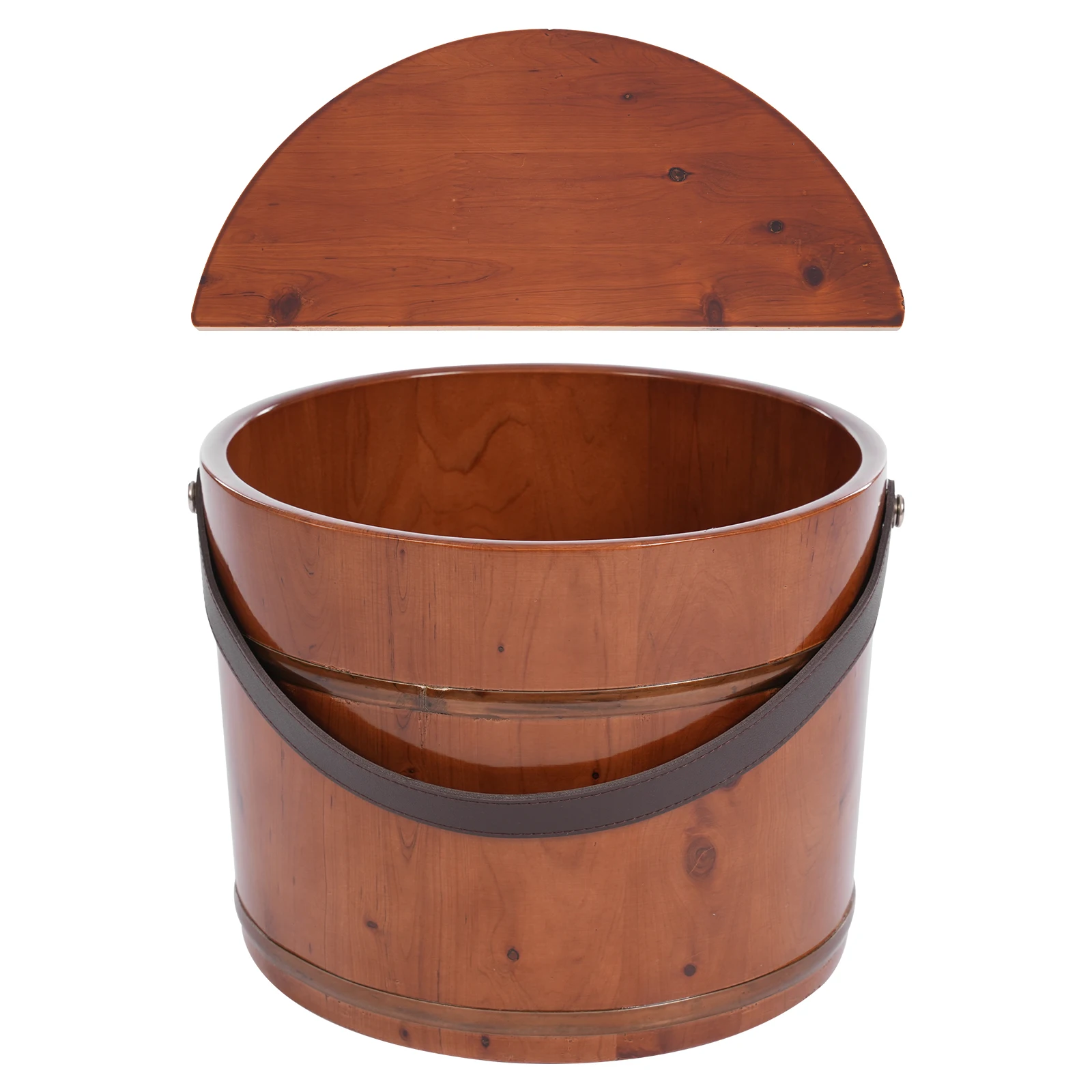 Wood Footbath Bucket Foot Rest Barrel with Lid, Massage and Handle for Families, Nail Salon Foot Bath