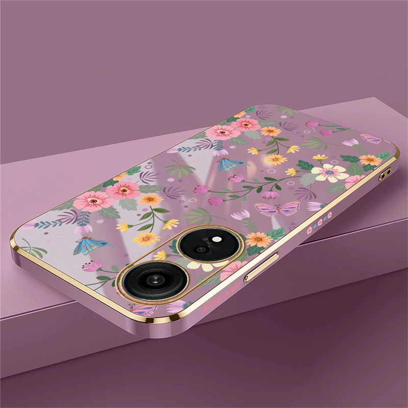 Flower Phone Case For OPPO A98 A58 A38 A78 A76 A36 A83 A91 A92 A93 A94 A37 A39 A59 Plating Silicone Cover Coque