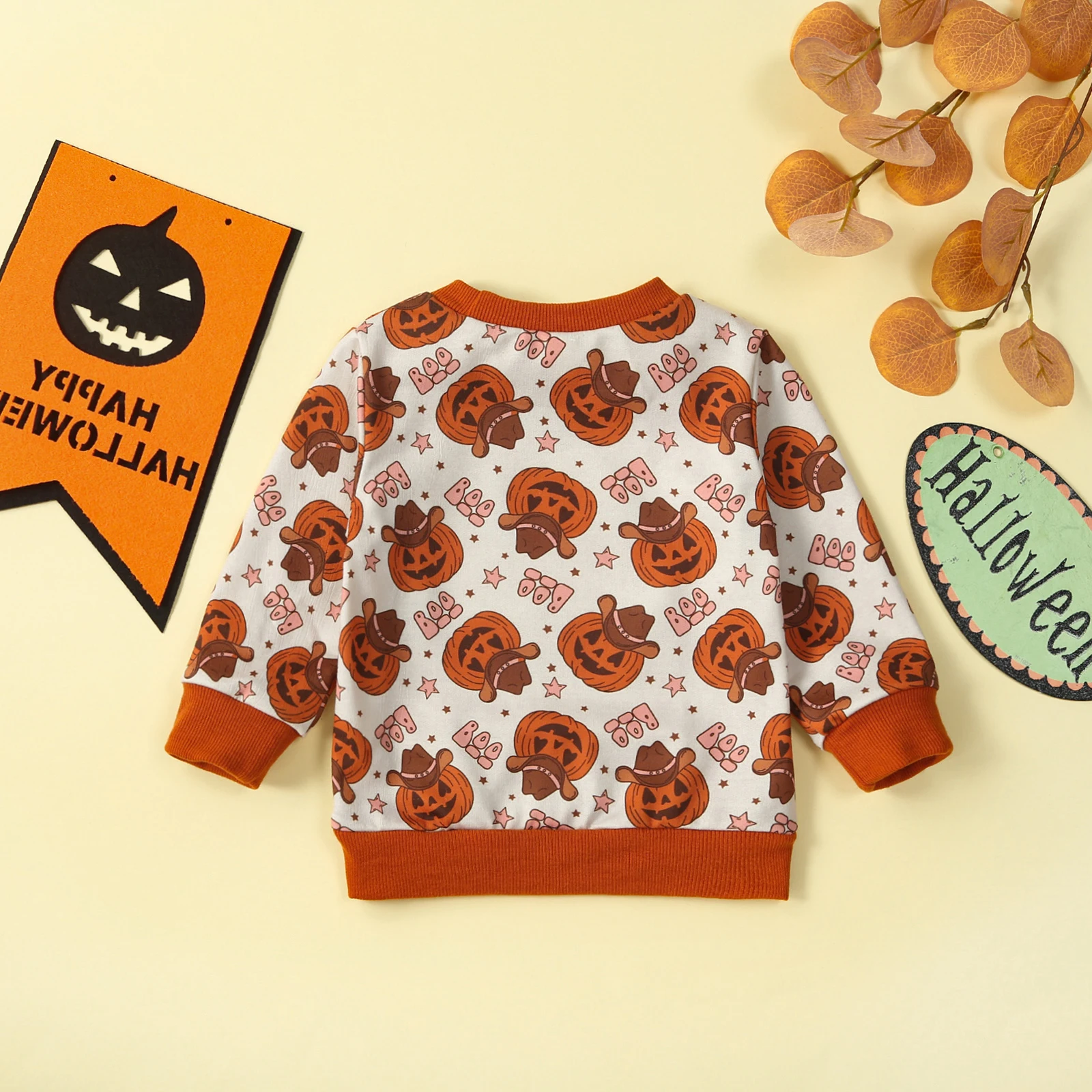 0-3 Years Baby Boy Girl Halloween Sweatshirts Long Sleeve Pumpkin Cowboy Print Pullovers Toddler Spring Autumn Winter Clothes