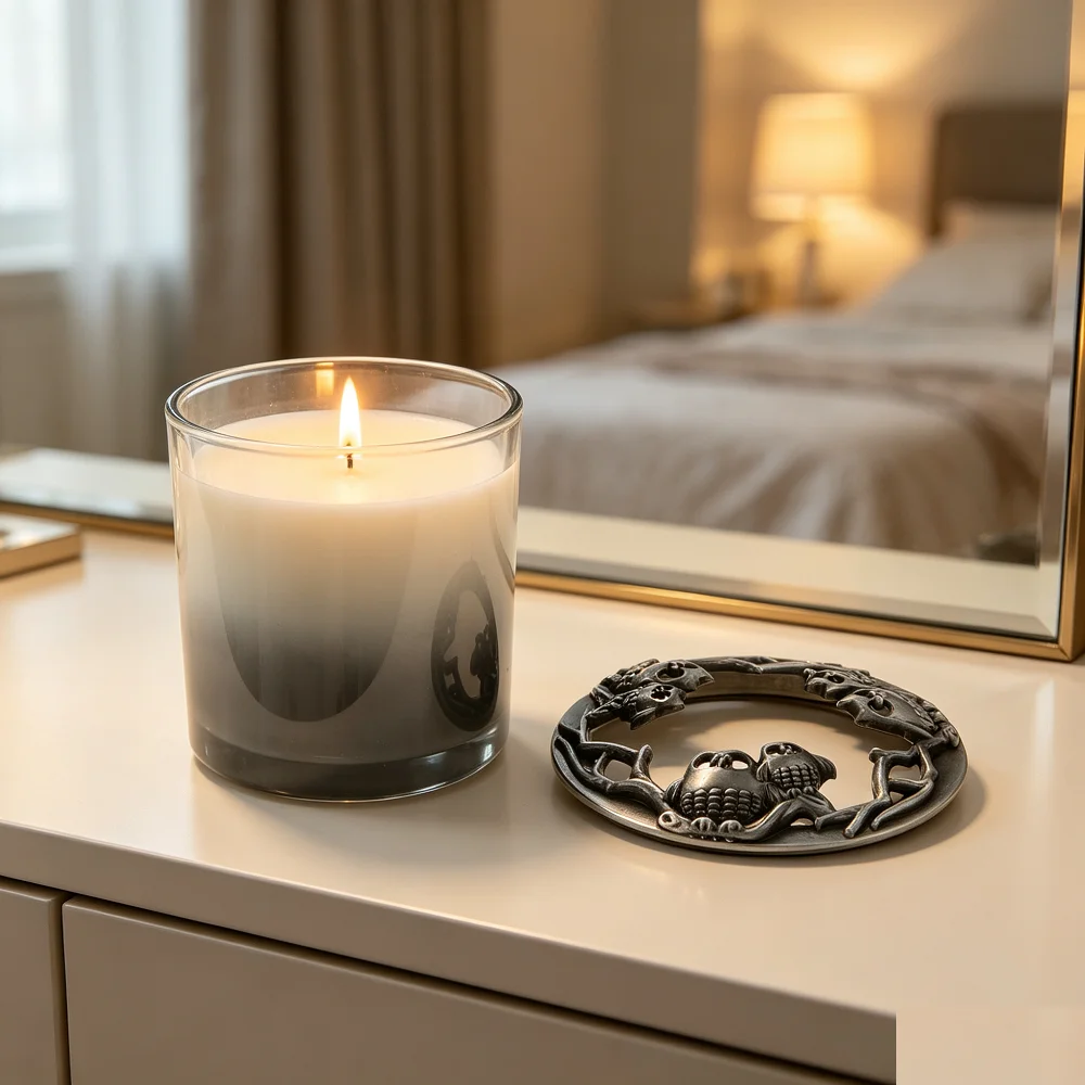 1pc Candle Jar Cover Alloy Aromatic Candle Topper fit 73mm-81mm Cup Creative Owl Pattern Accelerate Melting Antique Silver Tone