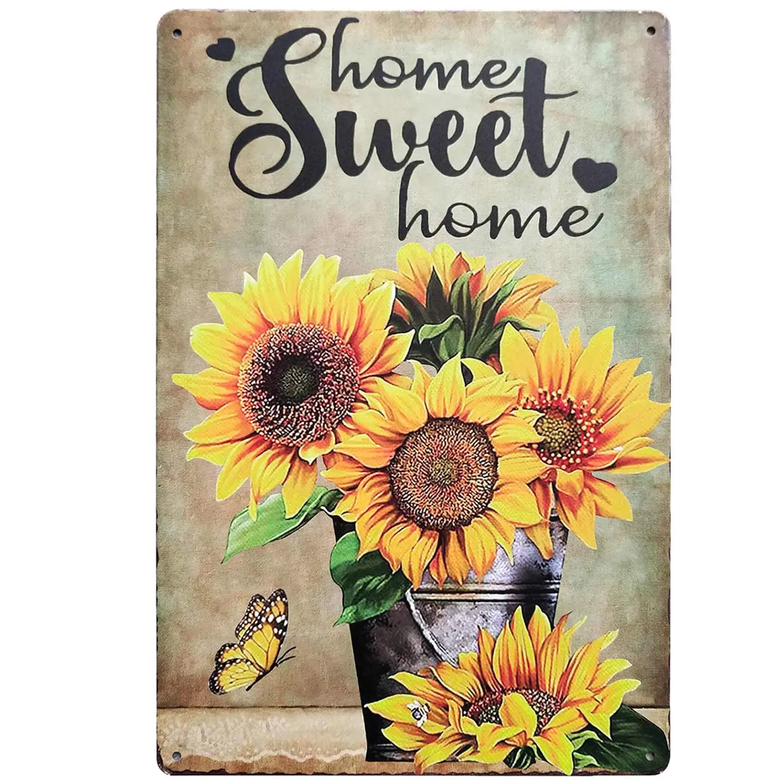 TISOSO Home Sweet Home Fresh Sunflower Vintage Metal Sign Garden Decoration Farmhouse Decorative Wall Art Decor Home Coffee Bar