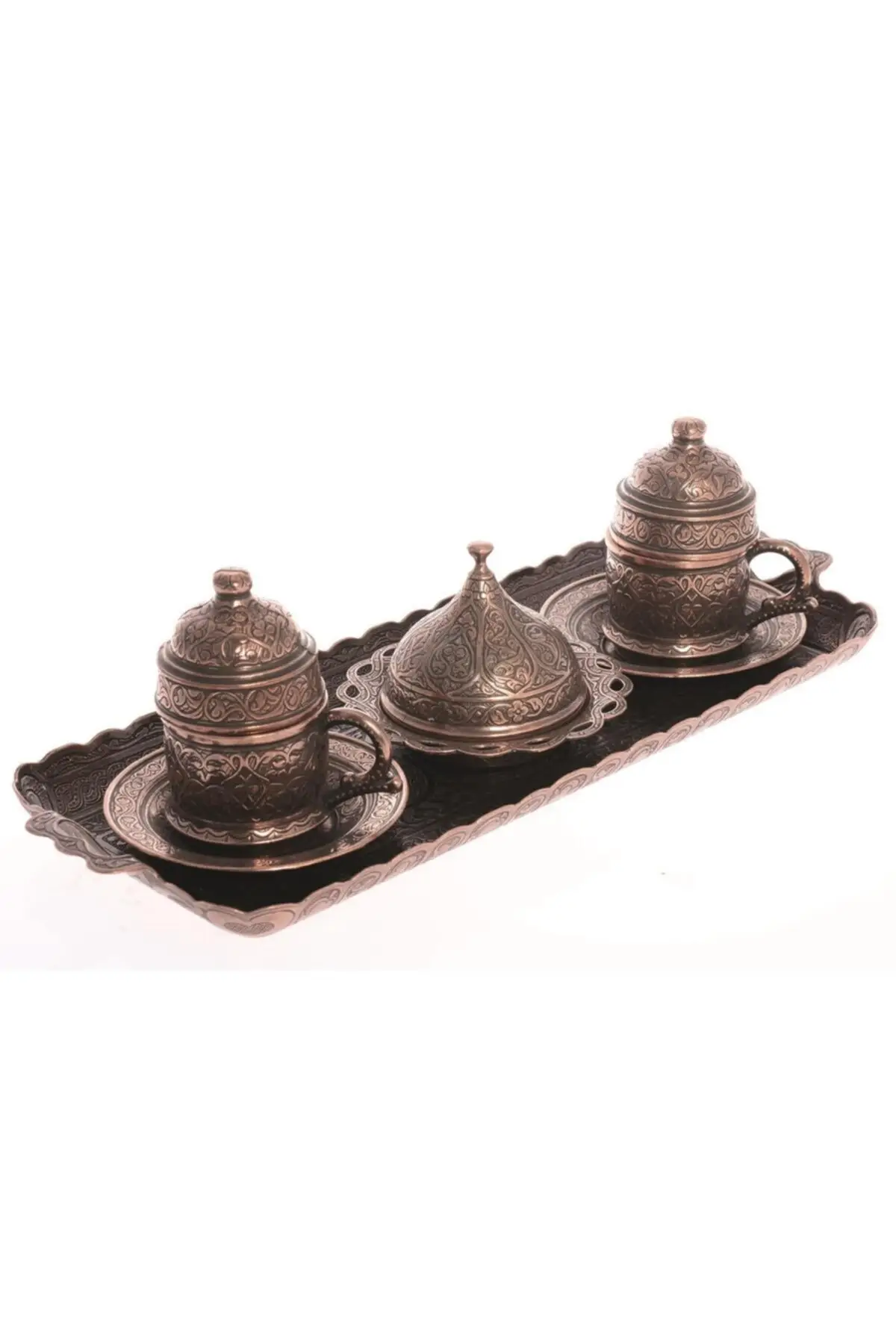 Turkish coffee set with ottoman motifs for 2 people-antique copper Crst164 Cooper Luxury Cups