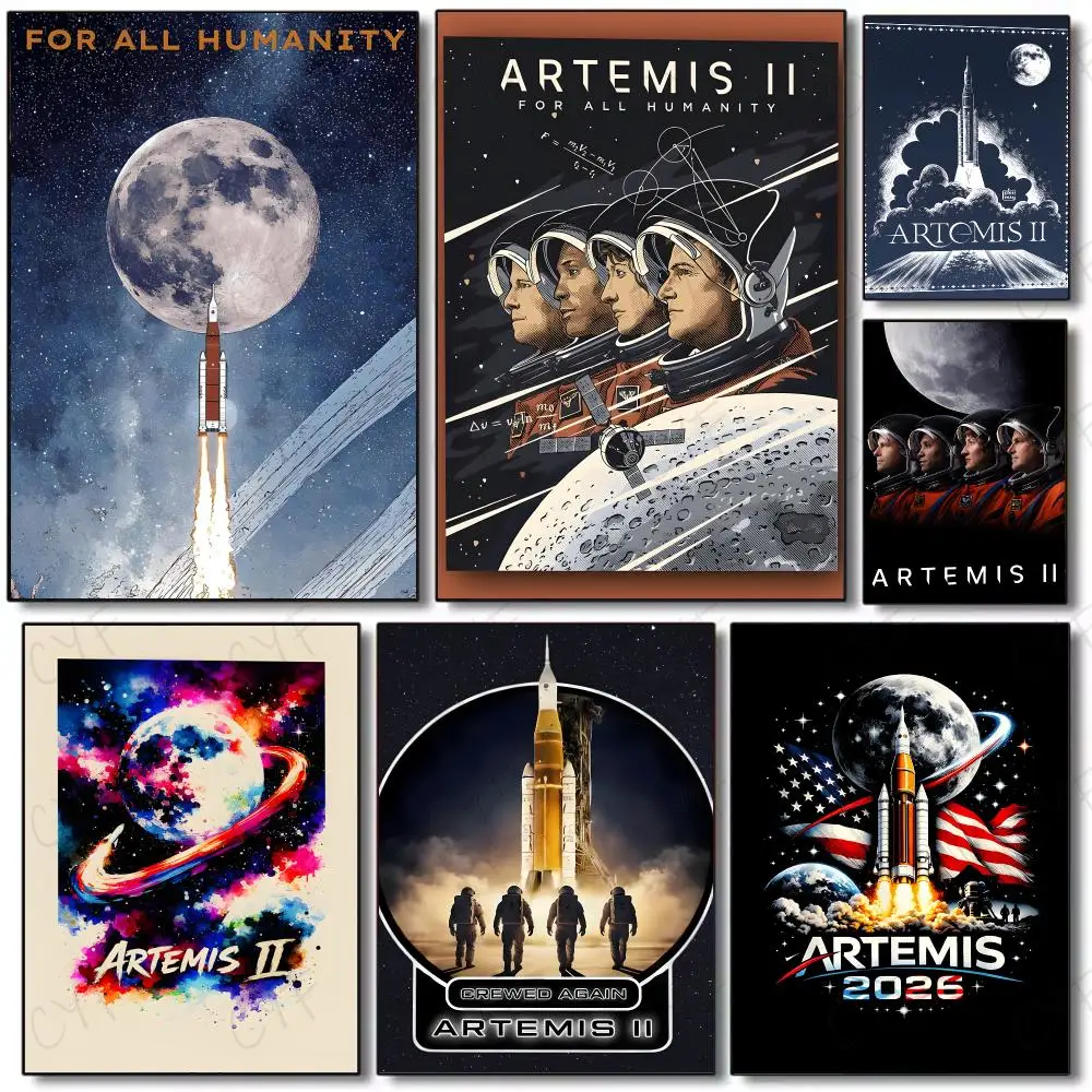 Space Mission Aerospace Artemis II Poster Painting Wall Art Mural for Living Room Home Decor and Gifts