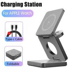 3 In 1 Foldable Magnetic Wireless Charger Stand For iPhone 16 15 14 13 Pro/Max/Plus AirPods 3/2 Station Dock Fast Charger Holder