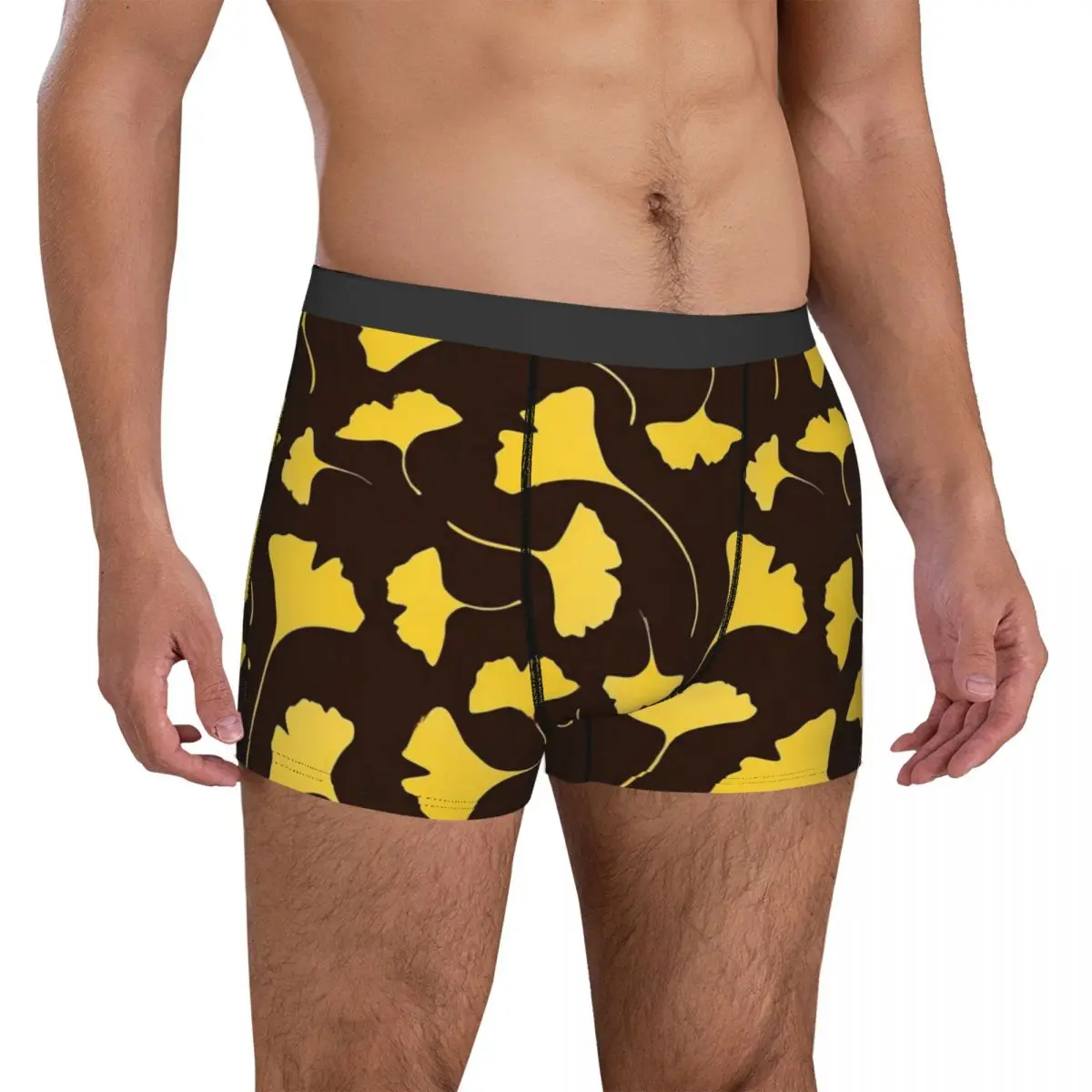 Yellow Ginkgo Biloba Underwear Leaves Print Men Boxer Brief Soft Boxer Shorts High Quality Printed Oversize Underpants