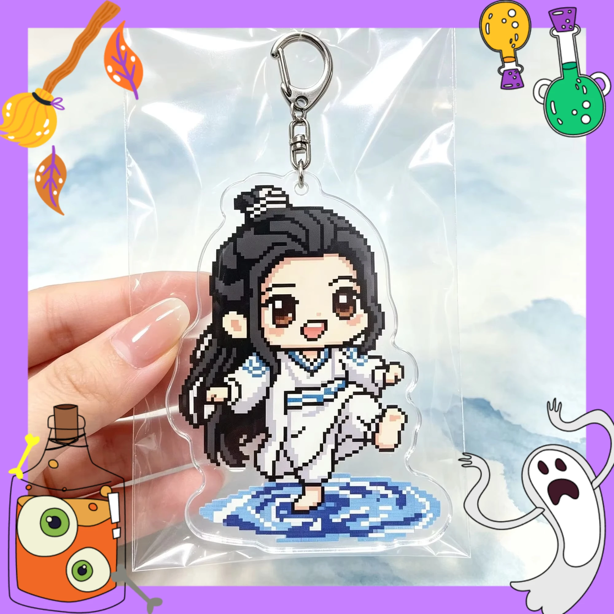 Xiaozhan Pixel Acrylic Double sided Keychain for Friends, backpacks, gifts, hanging decorations, pendants, accessories,support